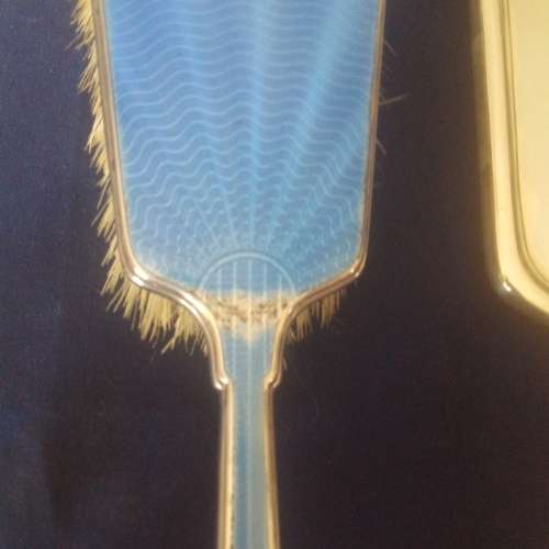 VINTAGE GUILLOCHE BLUE ENAMEL AND HALLMARKED STERLING SILVER VANITY SET