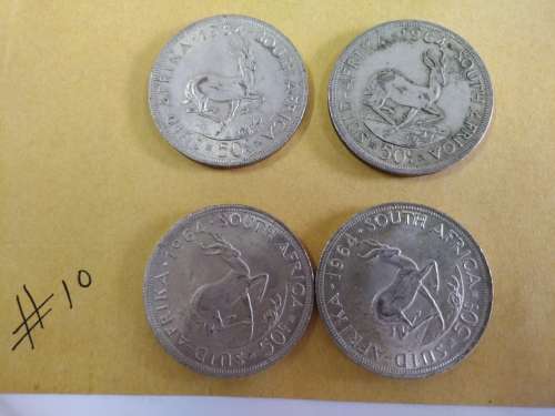LOT # 10 FOUR 1964 SOUTH AFRICAN 50 CENTS COINS