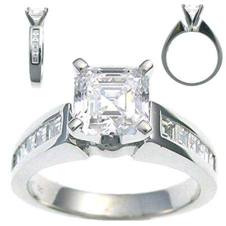 CHANNEL SET SQUARE EMERALD CUT ENGAGEMENT RING