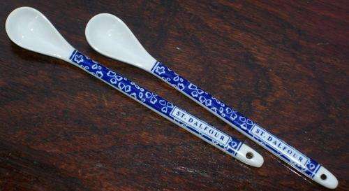 PAIR OF LONG HANDLED CERAMIC SPOONS "ST. DALFOUR"