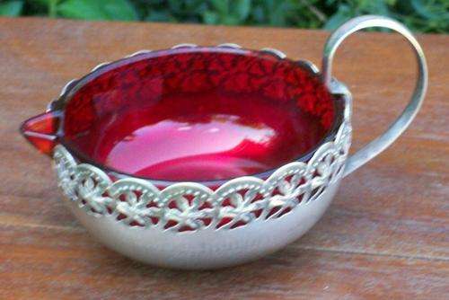 STRIKING MILK/CUSTARD JUG WITH RED GLASS LINER