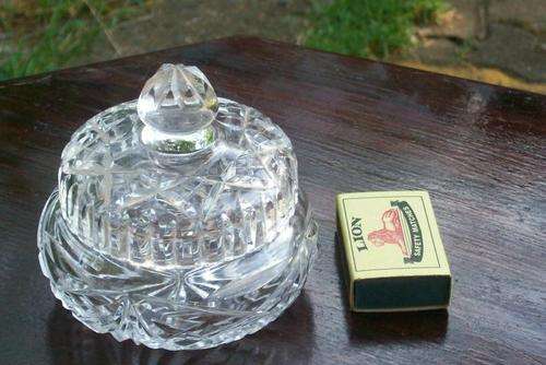 VINTAGE CUT CRYSTAL DRESSING TABLE BOWL & LID