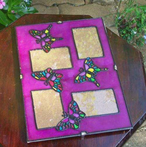 PRETTY STAINED/PAINTED GLASS PHOTO FRAME