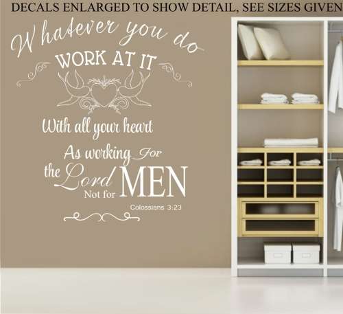 Free/Low Shipping - Colossians 3:23 large Wall Decal Sticker