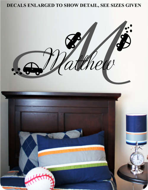 Free/Low Shipping - Personalised Boy's Monogram Letter with Cars X Large Wall Decal Sticker