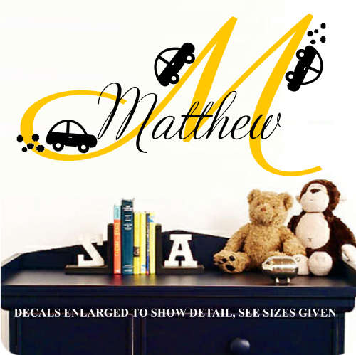 Free/Low Shipping - Personalised Boy's Monogram Letter with Cars X Large Wall Decal Sticker