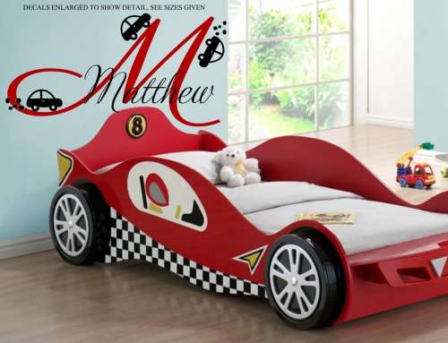 Free/Low Shipping - Personalised Boy's Monogram Letter with Cars X Large Wall Decal Sticker