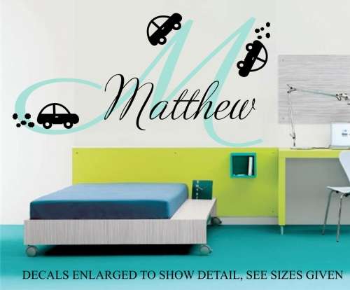 Free/Low Shipping - Personalised Boy's Monogram Letter with Cars X Large Wall Decal Sticker