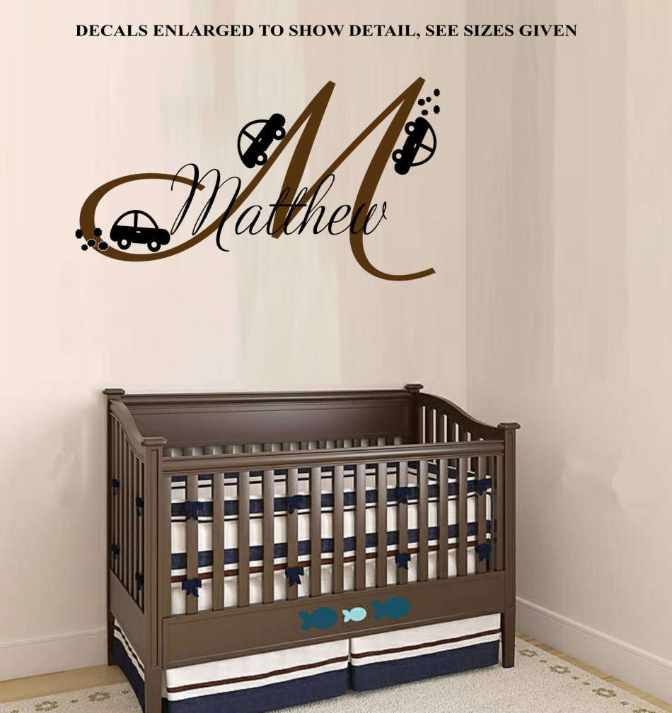 Free/Low Shipping - Personalised Boy's Monogram Letter with Cars X Large Wall Decal Sticker