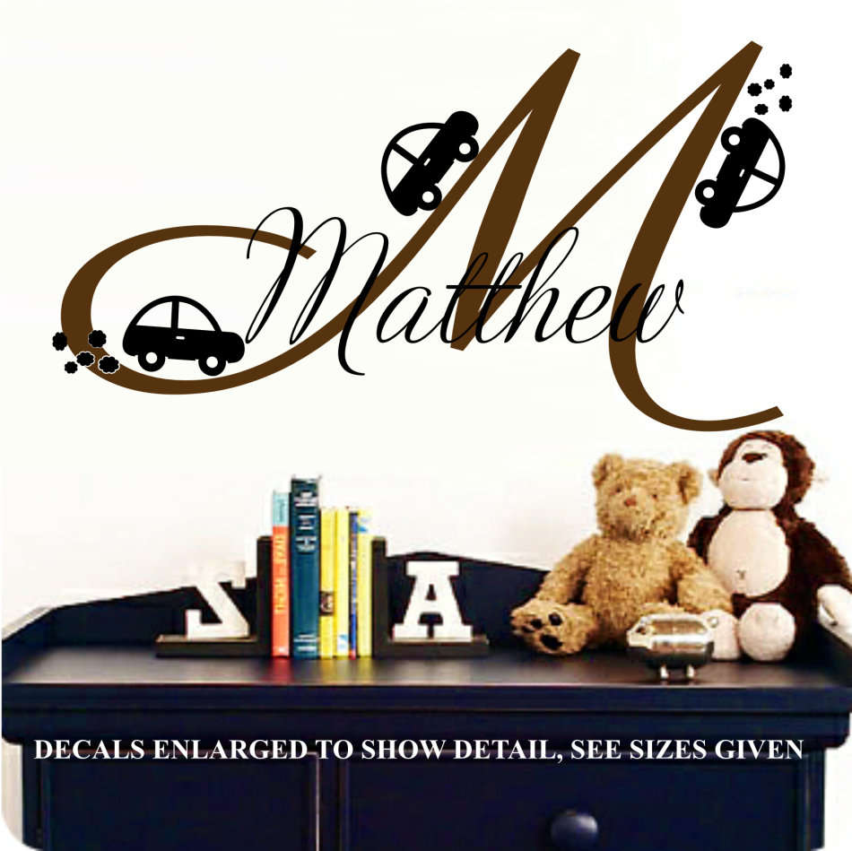 Free/Low Shipping - Personalised Boy's Monogram Letter with Cars X Large Wall Decal Sticker
