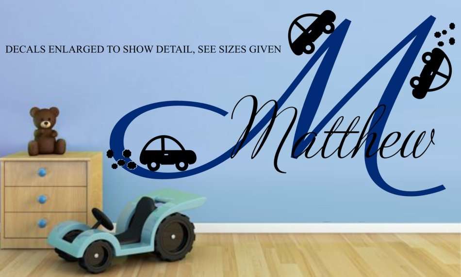 Free/Low Shipping - Personalised Boy's Monogram Letter with Cars X Large Wall Decal Sticker