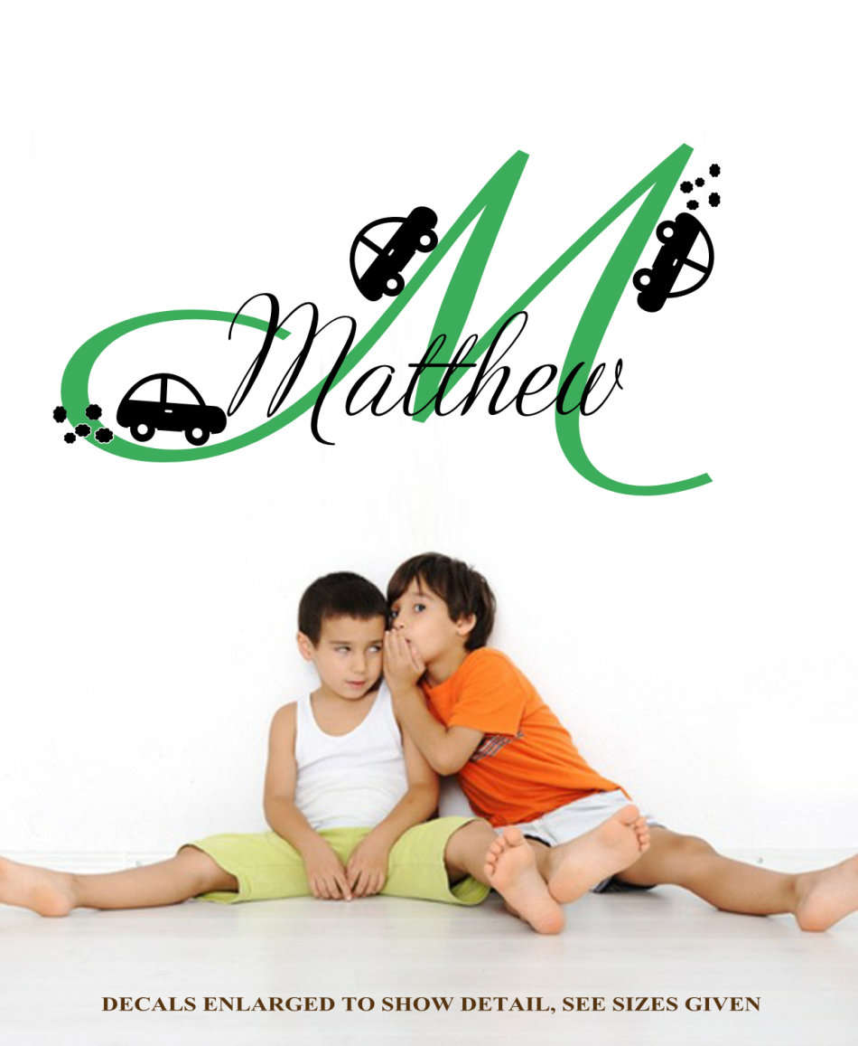 Free/Low Shipping - Personalised Boy's Monogram Letter with Cars X Large Wall Decal Sticker