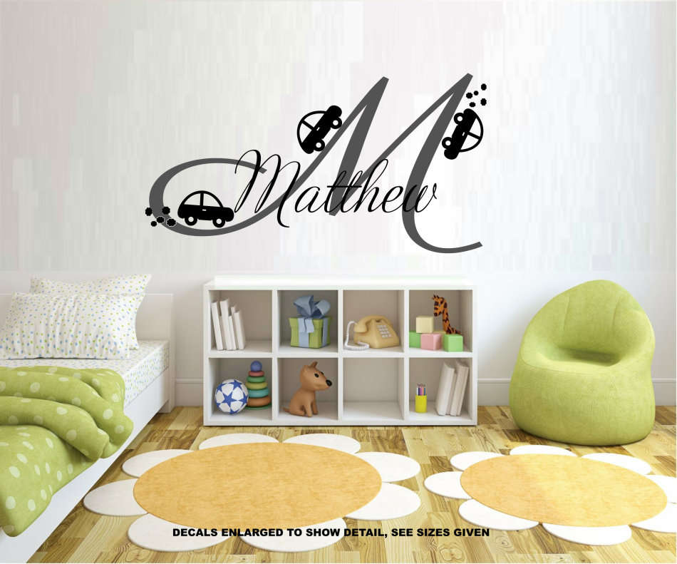 Free/Low Shipping - Personalised Boy's Monogram Letter with Cars X Large Wall Decal Sticker