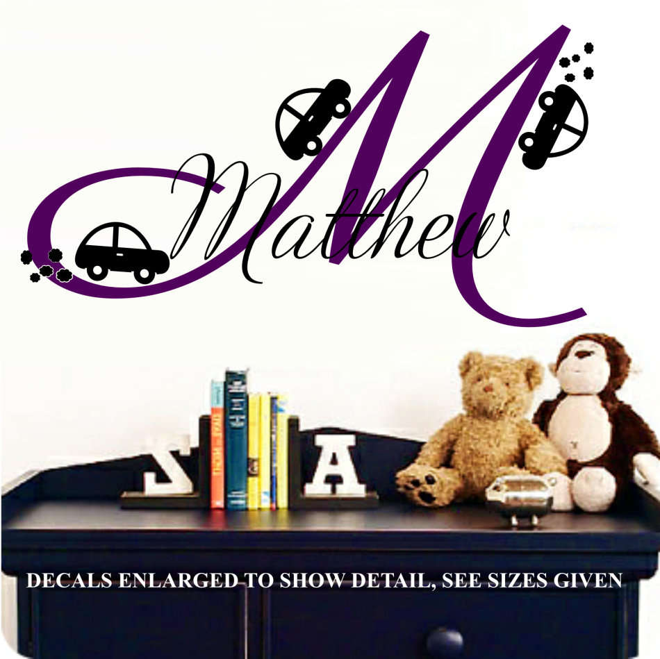 Free/Low Shipping - Personalised Boy's Monogram Letter with Cars X Large Wall Decal Sticker