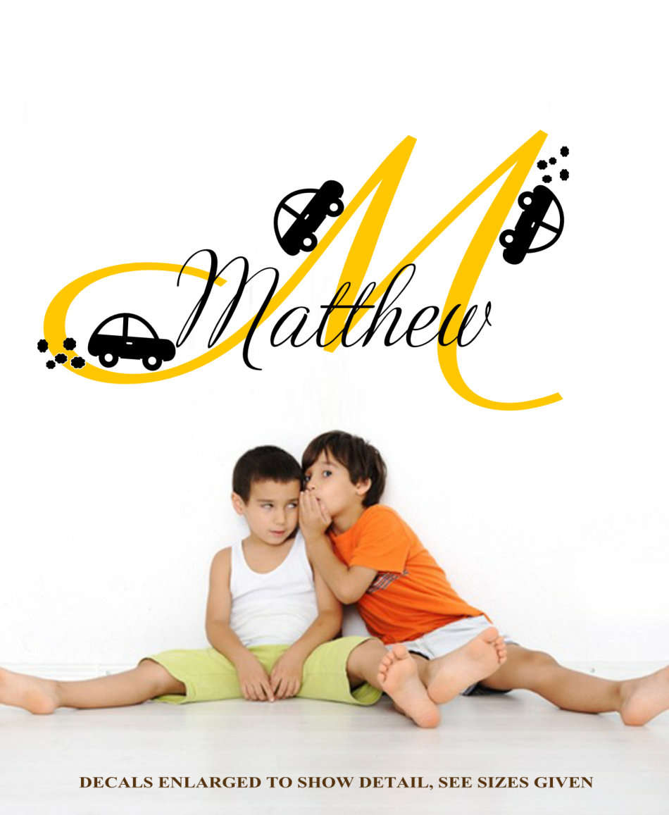 Free/Low Shipping - Personalised Boy's Monogram Letter with Cars X Large Wall Decal Sticker