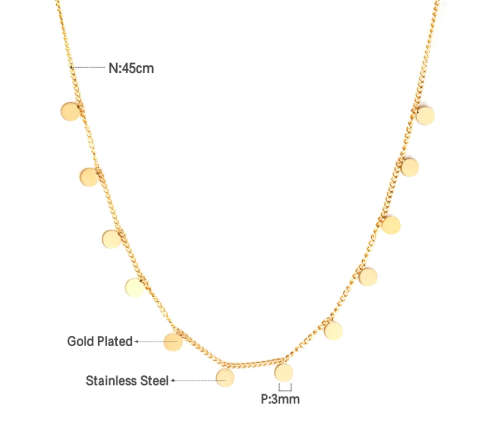 Gold Colour Stainless Steel Tiny Circle Discs Charm Necklace