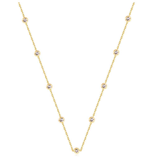 Gold Colour Stainless Steel with Cubic Zirconia Long Necklace 57cm + 5cm extender