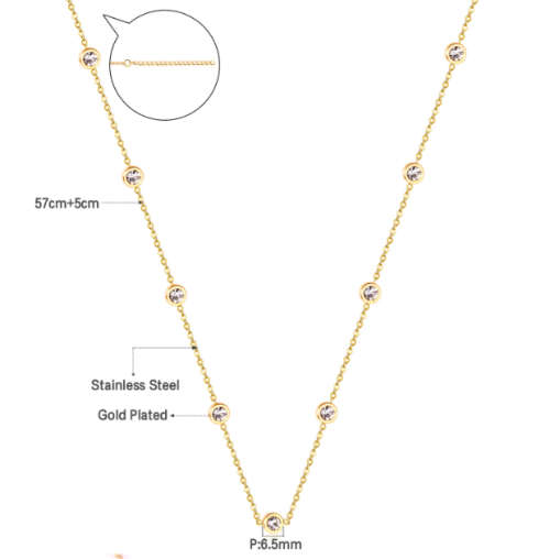 Gold Colour Stainless Steel with Cubic Zirconia Long Necklace 57cm + 5cm extender