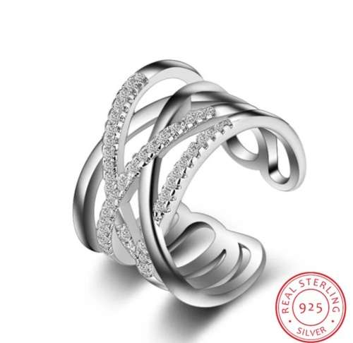 Silver  925 Sterling Silver Multi-layer Chains Ring for Women - Adjustable