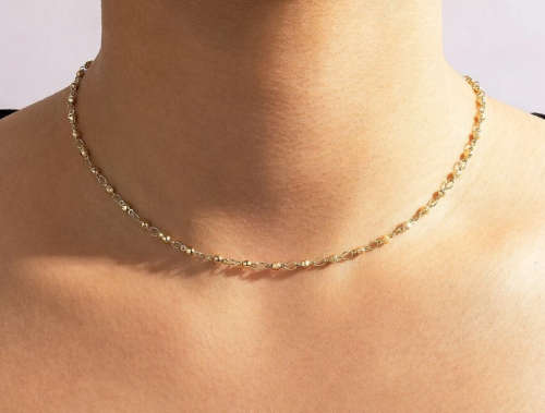 Gold Colour Copper Elegant Design Short Necklace + Gift Box