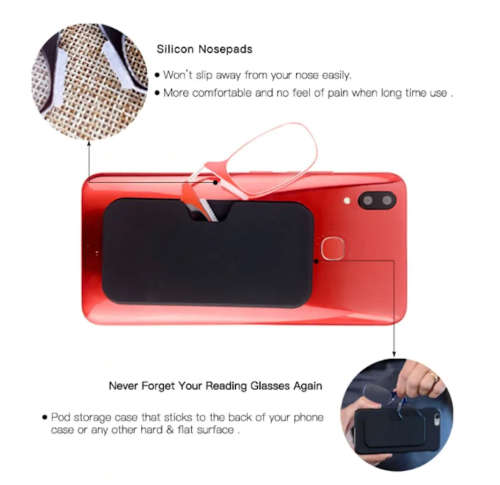 Ultra Thin Armless Clip On Nose Reading Glasses for Men and Women with Stick On Casing