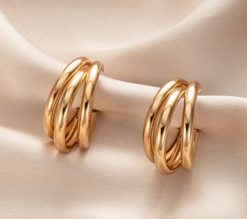 Gold Colour Trio Hoop Metal Earrings
