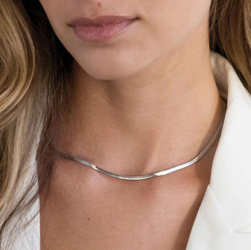 Silver Colour Stainless Steel 3mm wide Herringbone Necklace