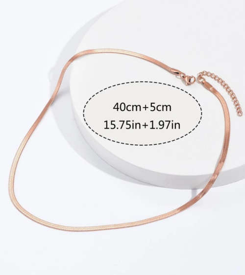 Flat Snake Herringbone Chain Necklace Stainless Steel Rose Gold Colour