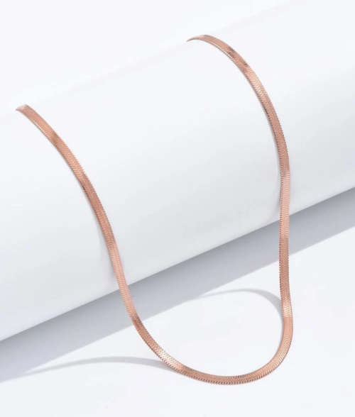 Flat Snake Herringbone Chain Necklace Stainless Steel Rose Gold Colour