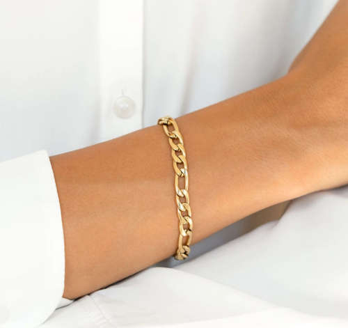 Ladies Cuban Figaro Bracelet Stainless Steel Gold Colour