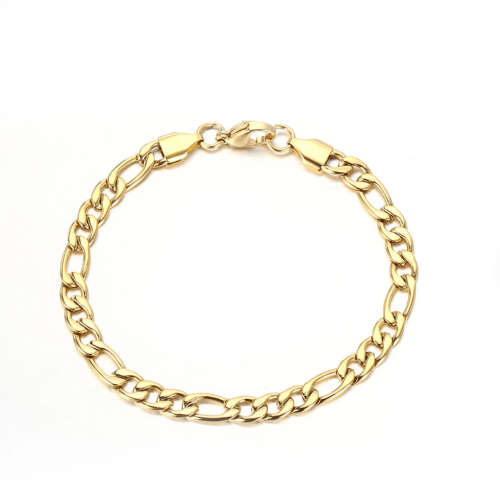 Ladies Cuban Figaro Bracelet Stainless Steel Gold Colour