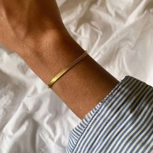 Gorgeous Gold Colour Stainless Steel Snake Chain / Herringbone Design Bracelet - 16.5cm length