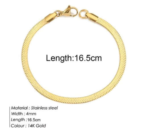 Gorgeous Gold Colour Stainless Steel Snake Chain / Herringbone Design Bracelet - 16.5cm length