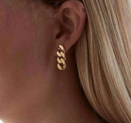 Gold Colour Stainless Steel Cuban Link Drop Earrings for Women