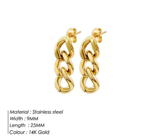 Gold Colour Stainless Steel Cuban Link Drop Earrings for Women