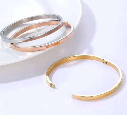 Set of 3 Gorgeous Solid Stainless Steel Gold, Silver and Rose Gold Colour Stainless Steel Bangles