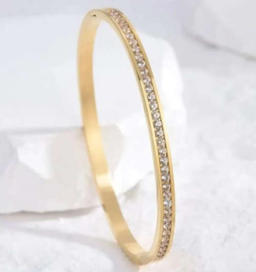 Gorgeous Cubic Zirconia Stainless Steel Clip Bangle