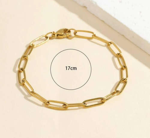 Gold Colour Paperclip Rectangle Link Stainless Steel Bracelet