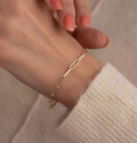 Gold Colour Paperclip Rectangle Link Stainless Steel Bracelet