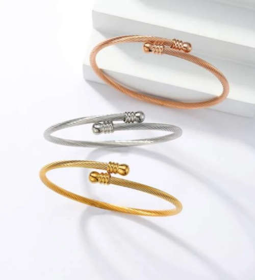 Set of 3 Stainless Steel Twist Cuff Bangles - 6cm Diameter