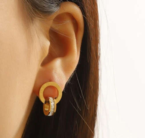 Gold Colour Stainless Steel Roman Numerals Circle Drop Earrings