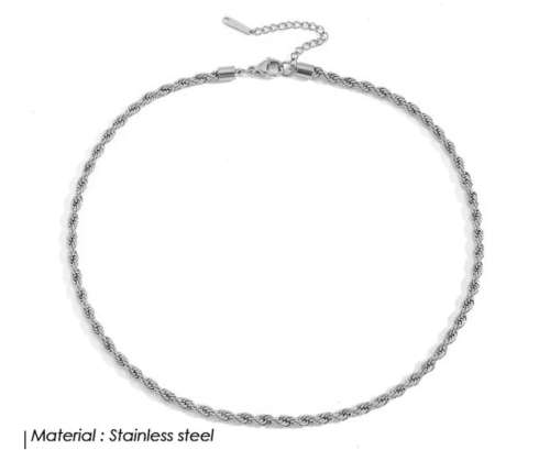 4mm Rope Chain Twist Stainless Steel Necklace 42cm with 5cm Extender Option