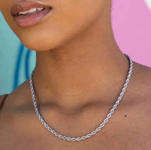 4mm Rope Chain Twist Stainless Steel Necklace 42cm with 5cm Extender Option