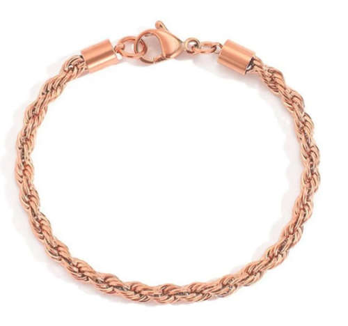 4mm Rope Chain Twist Stainless Steel Bracelet - Rose Gold Colour