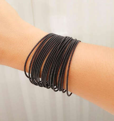 Black Stretchies - Guitar String Coil Bracelets - Set of 10