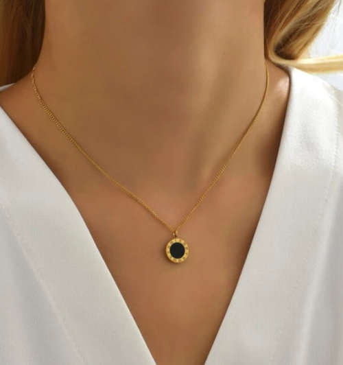 Round Numerical Gold Colour Stainless Steel Pendant Necklace