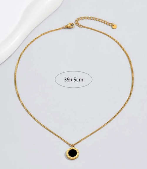 Round Numerical Gold Colour Stainless Steel Pendant Necklace