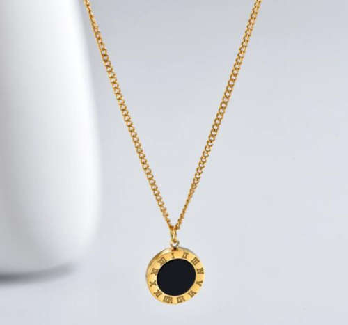 Round Numerical Gold Colour Stainless Steel Pendant Necklace