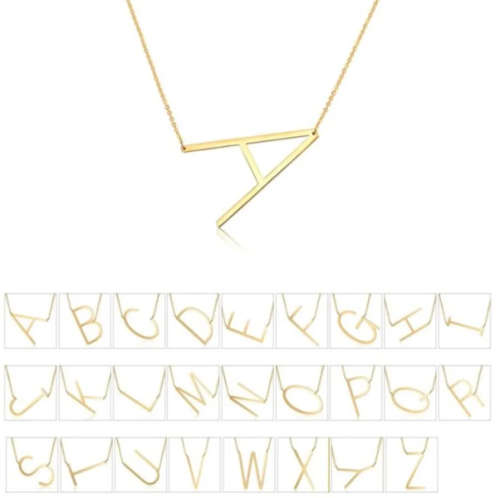Large `P` Sideways Initial Gold Colour Stainless Steel Necklace