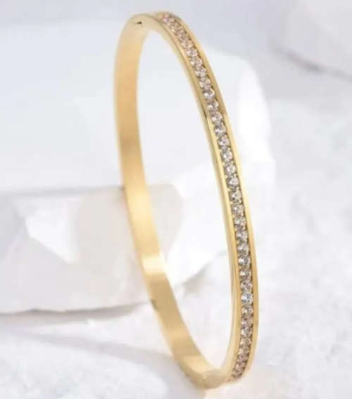 Gorgeous Cubic Zirconia Stainless Steel Clip Bangle in Velvet Jewellery Box